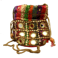 Traditional Multicolored Potli Bag With Round Mirror Designs 