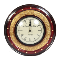 Wooden & Brass Round Handmade Wall Clock As Showpiece