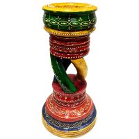 Wooden Candle Stand with Colorful Embossed Work 