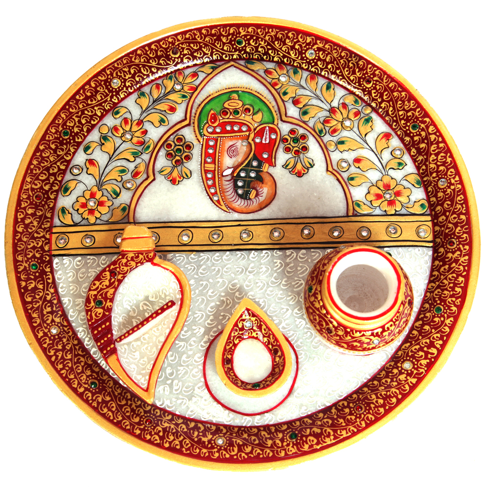 Traditional Marble Meenakari Ganesh Pooja Thali Online
