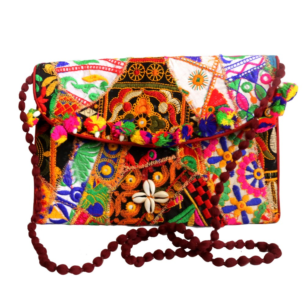 Traditional Multicoloured Purse Bag With Long Sling & Contemporary Print
