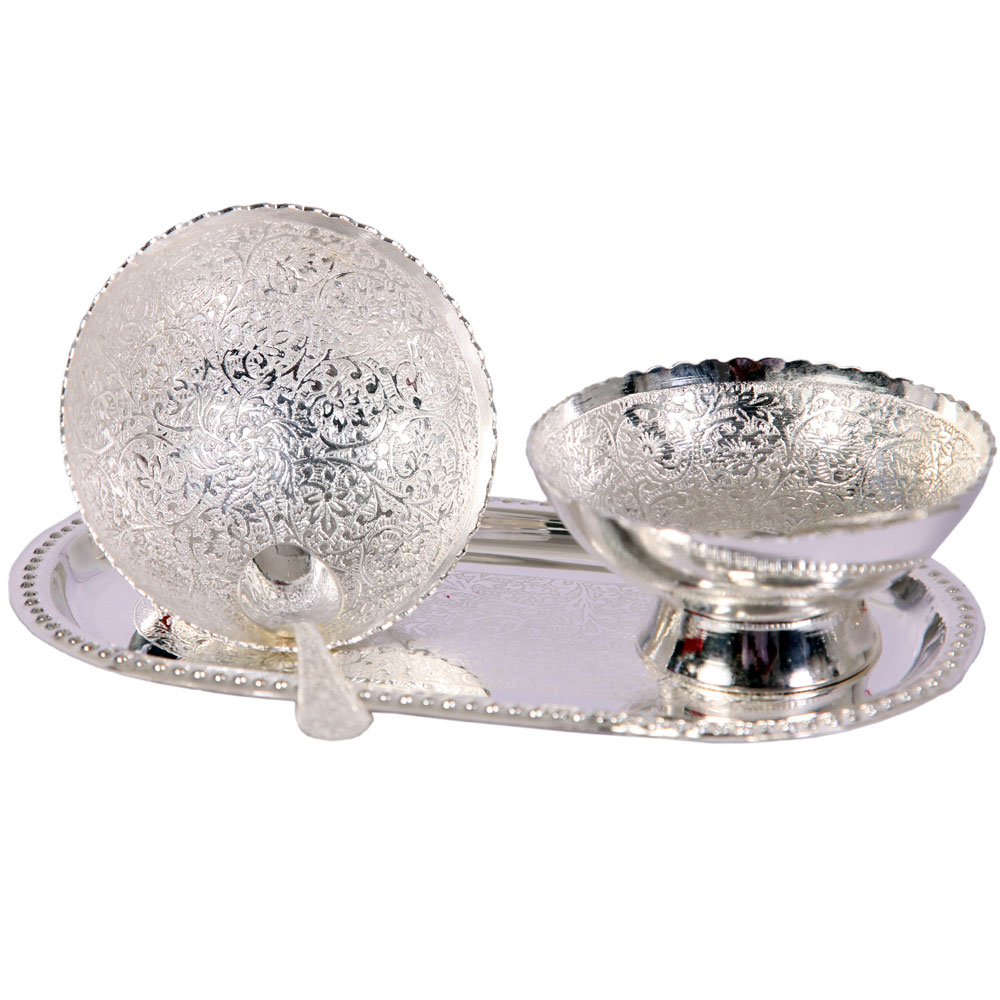 German Silver Twin Bowl Pudding Set As Return Gifts