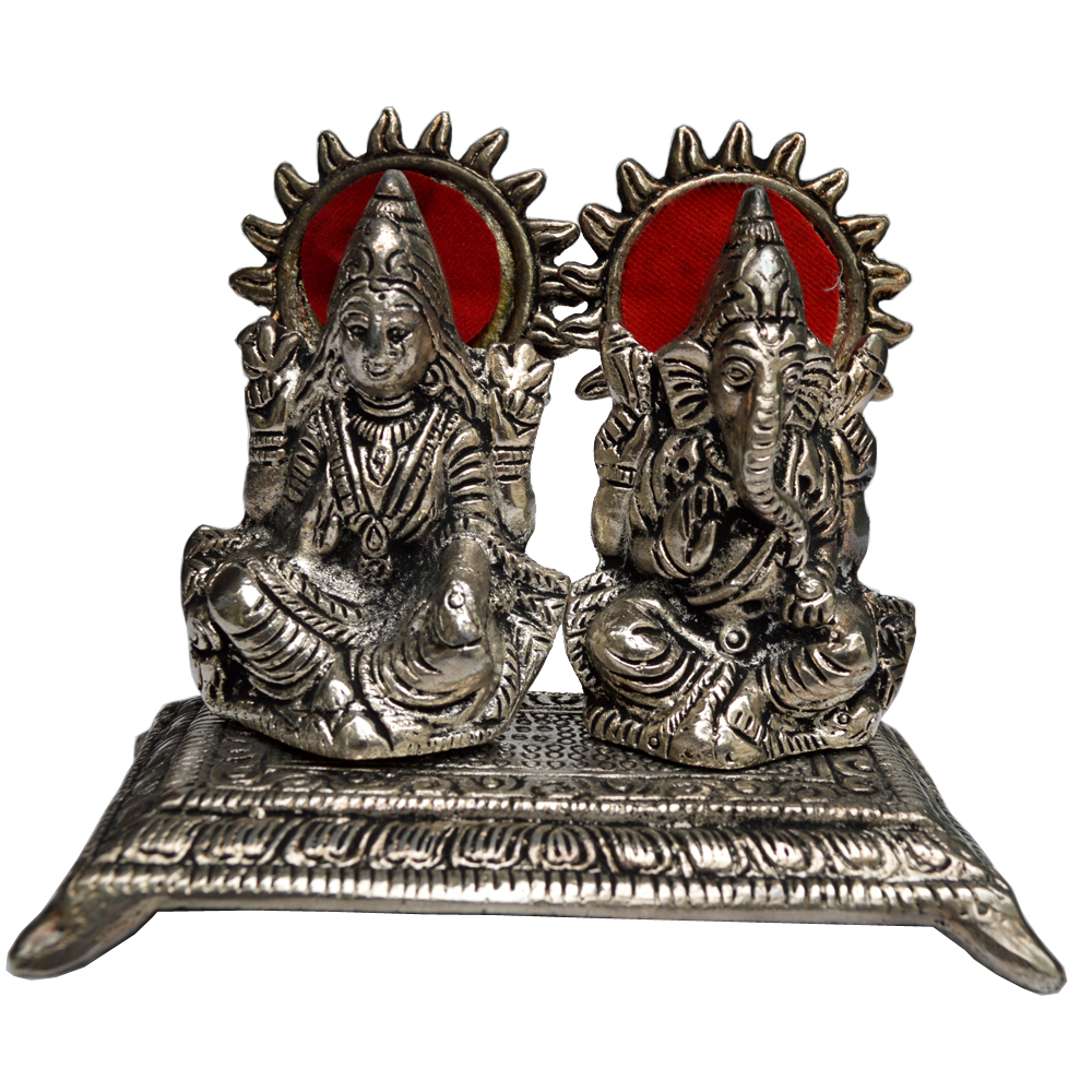 Twin Laxmi Ganesh Idols in Oxidized Metal For Puja