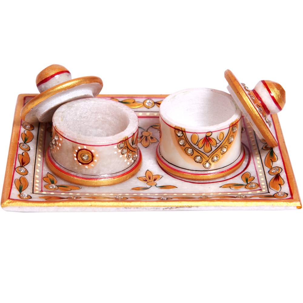 Marble Handicraft Twin Dibbi Sets With Lid & Tray Online