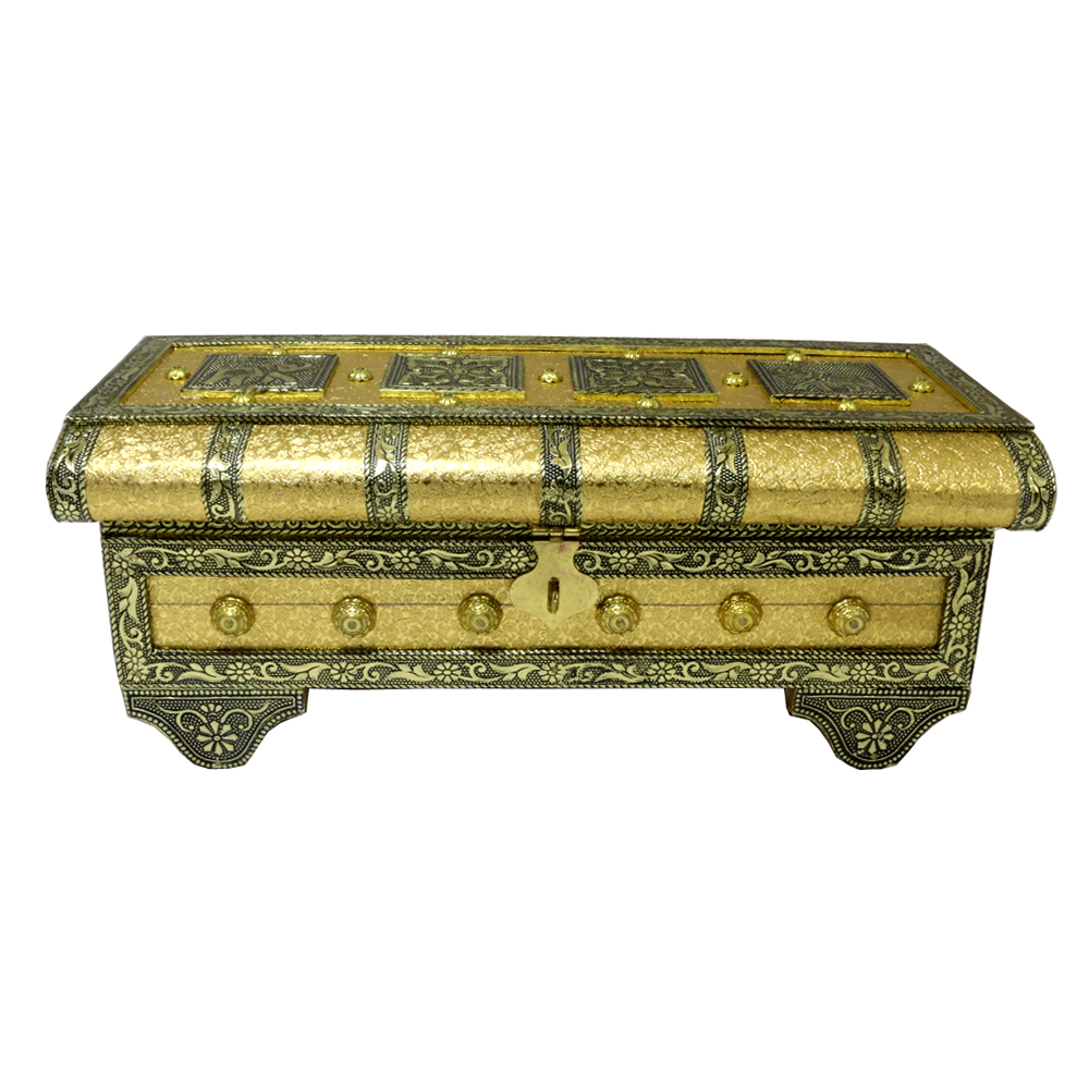 Wooden pitari box with brass & resin designs