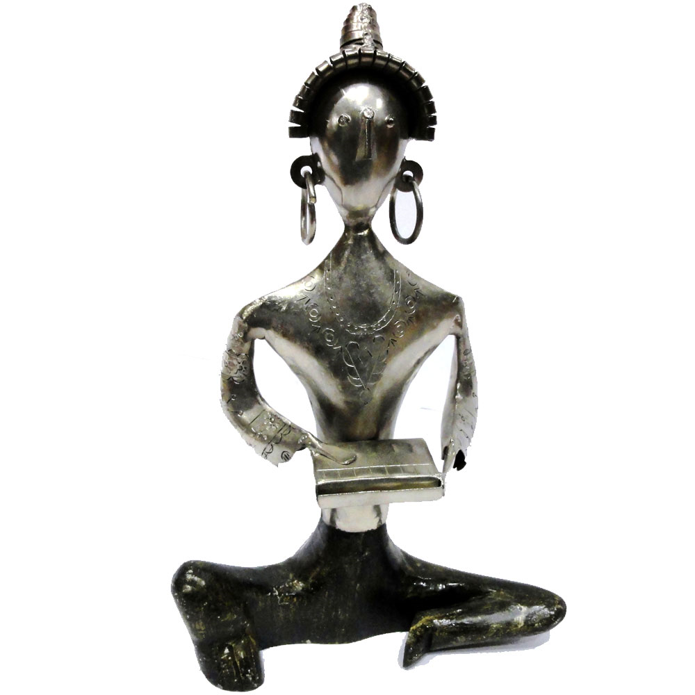 Wood & Metal Crafts Seated Musician Figure As Showpiece