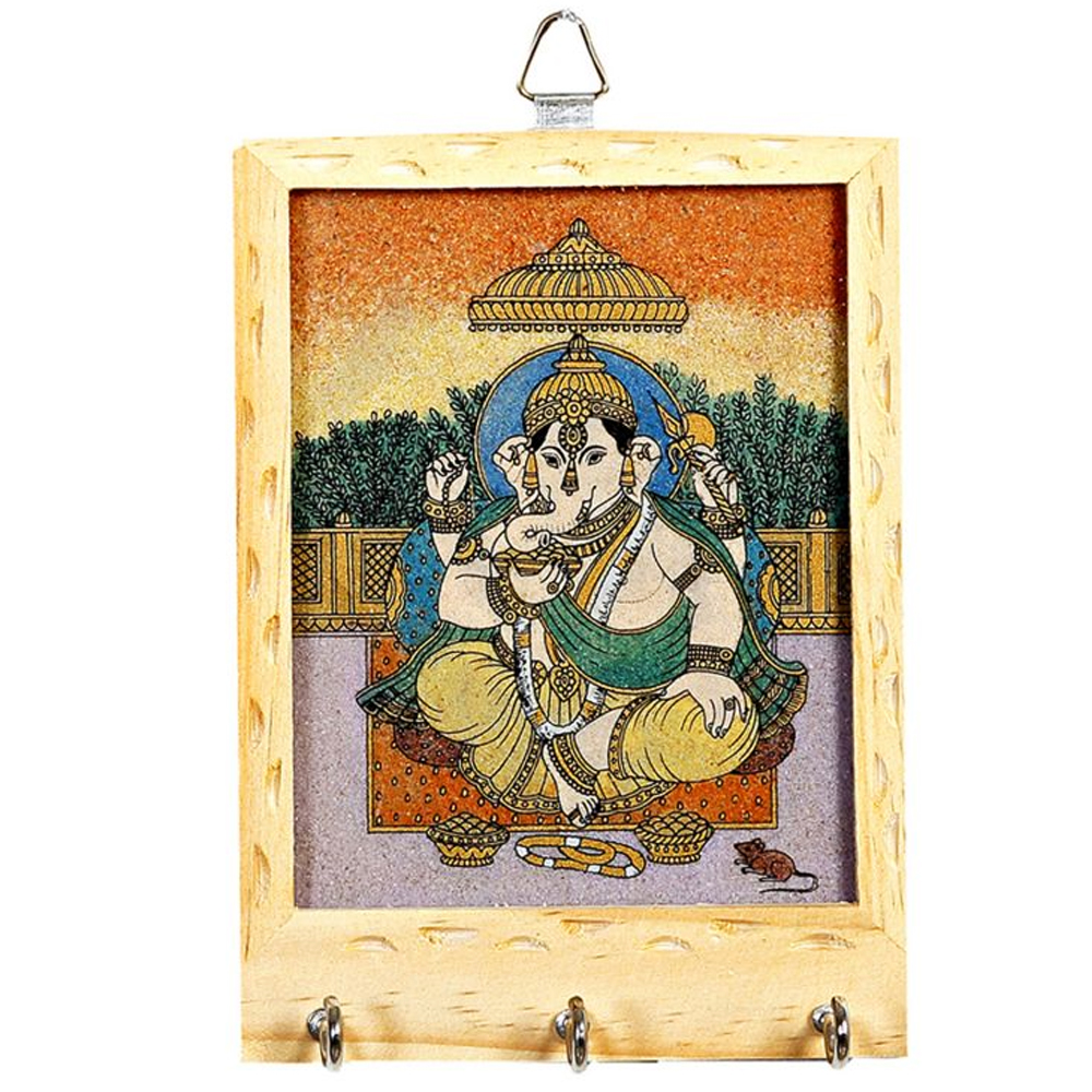 Wooden gemstone keyholder with ganesha painting