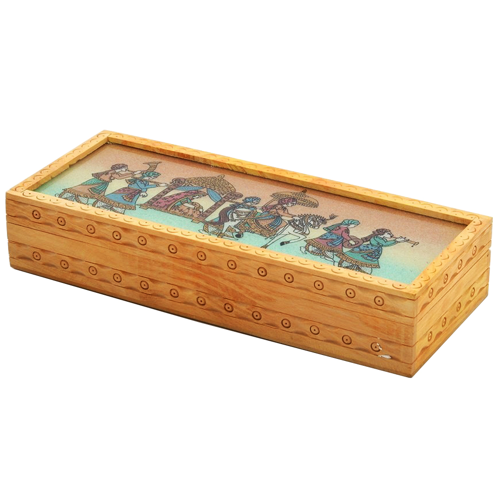 Wooden jewellery box with gemstone painting
