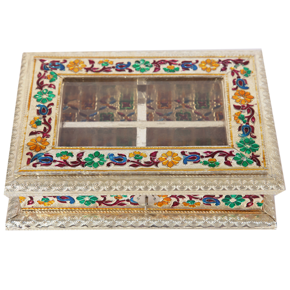 Quad Compartment Wooden Dry Fruit Box with Meena Work