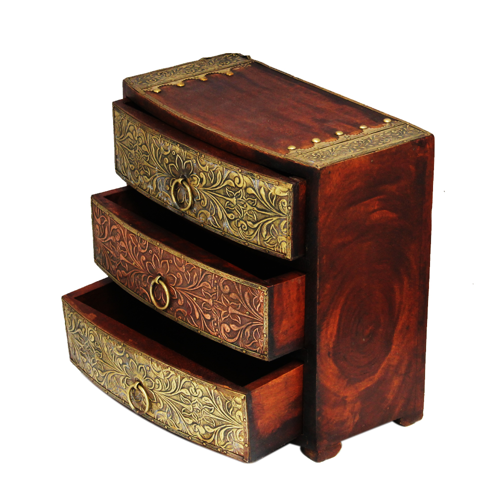 Wooden Three Drawer Box with Brass Work 