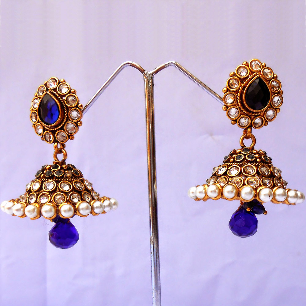 Crafted blue jhumka earrings | Boontoon