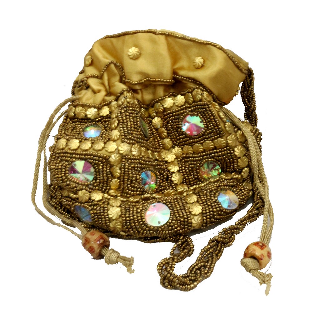 Golden Potli Bag with Stone and Pearl Work For Gift Ideas | Boontoon