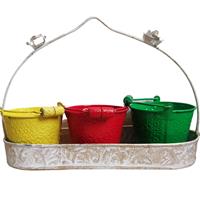3 Bucket Balti With Handle In Tray Of Metal Handicrafts