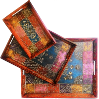 3 Piece Indian Wooden Handicrafts Service Tray Set Online