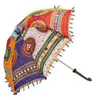 Artistically handcrafted umbrella with beautiful embroidery and bi color tassel work
