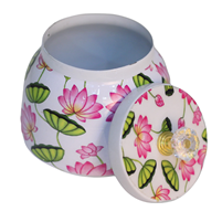 Hand Painted Lotus Alloy Mixed Metal Jar Elegant Storage