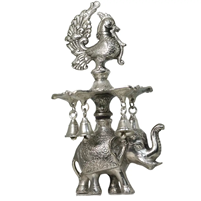 Oxidised Elephant and Peacock Diya Stand for Puja Decor