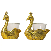 Gold Plated Oxidised Peacock Tea Light Holder Set Home Decor