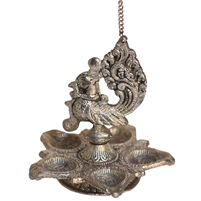 Oxidised Silver Plated Hanging Peacock Diya for Puja