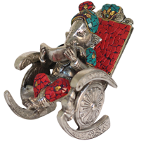 Oxidised Metal Ganesha on Chair with Stone Work Home Decor