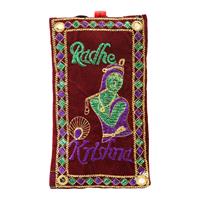 Beautiful maroon color artistic mobile purse with spiritual embroidery