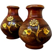 Beautiful pair of the wooden flower pots with brass work