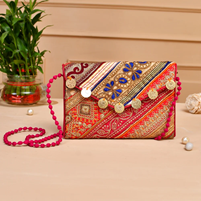 Clutch With Hand-Embroidered Zari Coin Detailing