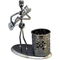 Creative metal pen stand with a guitarist
