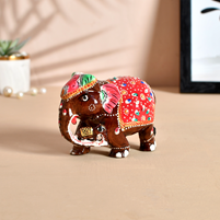 Elephant Grace Wooden Accent with Meenakari Work
