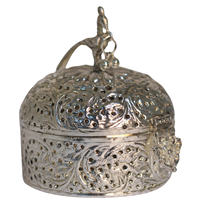 German Silver Handcrafted Round Box with Intricate Carvings