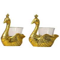 Gold Plated Oxidised Peacock Tea Light Holder Set Home Decor