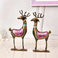 Handcrafted Colorful Metal Deer Showpiece Pair