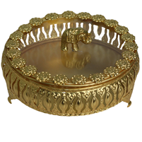 Handcrafted Gold Plated Round Bowl with Elephant Handle Lid