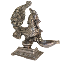 Handcrafted Oxidised Silver Plated Peacock Diya Puja Decor