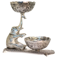 Handcrafted Silver Plated Oxidised Elephant Dual Bowl Stand