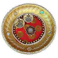 Handcrafted beautiful pooja thali with mirror work on it