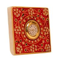 Handcrafted table clock in the colour of golden and red
