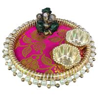 Handmade mdf puja thali with Ganesha idol