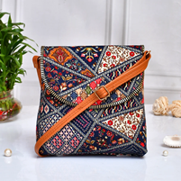 Indian Crafted Multi-Patchwork Sling Bag With Adjustable Vegan Strap