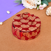 Matki Shaped Bangle Box Made Of  Cloth With Zari Embroidery And Zip Lock