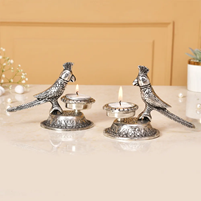 Metal Parrot Shaped Diya Pair for Decorative Lighting