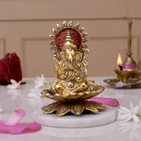 Oxidized Metal Ganesha Idol with Decorative Sun Halo