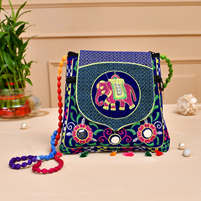 Patwari Arts Rajasthani Elephant Print Kadai Handbag For Ladies