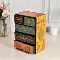 Vibrant Colour Painted Wooden 5-Drawer Organizer for return gifts