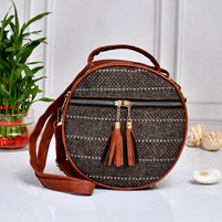 Women's Brown Sling Bag Crafted From Cloth And Vegan Leather