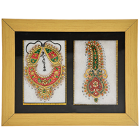 Wooden Frame with Hand-Painted Traditional Jewelry Design on Marble Plate