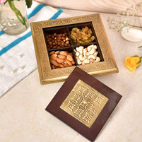 Wooden Square Dry Fruit Box with Brass Inlay