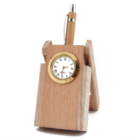 A Classy Wooden Pen Stand With A Built In Watch