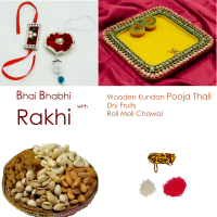 Authentic wooden kundan pooja thali with Pair rakhi