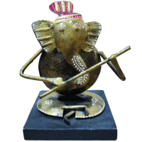 Iron & Wooden Formed Lord Ganesha statue with Flute